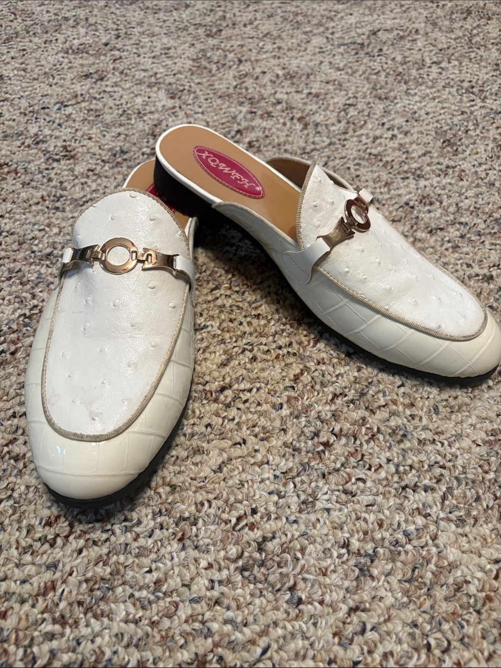 Cream Quilted Slip-On Mule with Gold Horsebit Accent